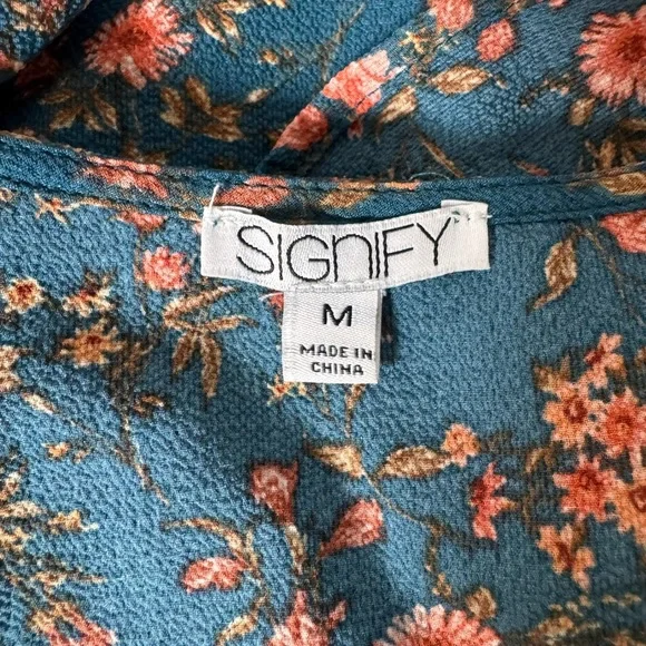 Elegant Floral Wrap Dress - Blue and Orange - Picture 9 of 10